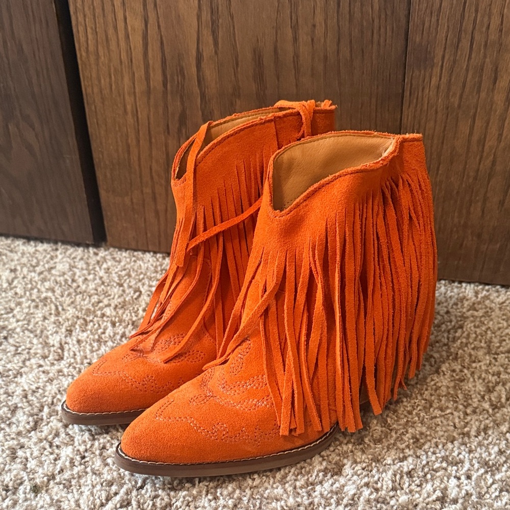 Dingo Orange Fringe Ankle Booties